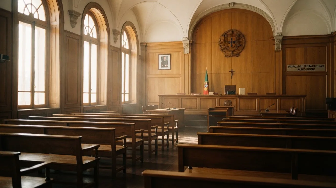 Sala de tribunal vazia com painéis de madeira, à luz da manhã — blackjack online casino em portugal