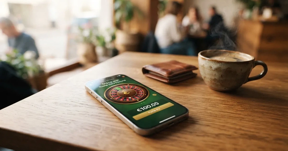 Telemóvel numa mesa de madeira ao lado de uma carteira e de uma chávena de café — casino com levantamento pt