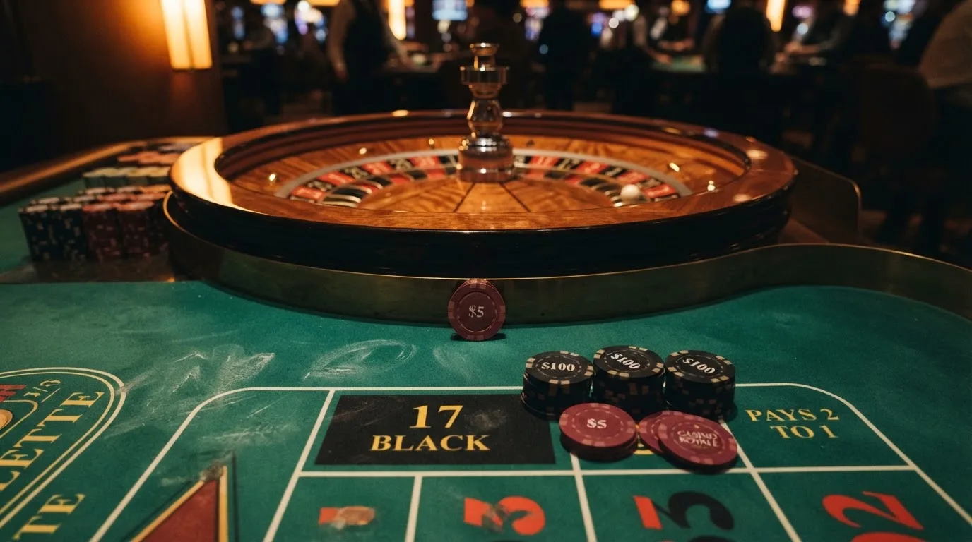 Roda de roleta e fichas sobre feltro verde, sob uma luz quente de fim de tarde — casino com litecoin em portugal