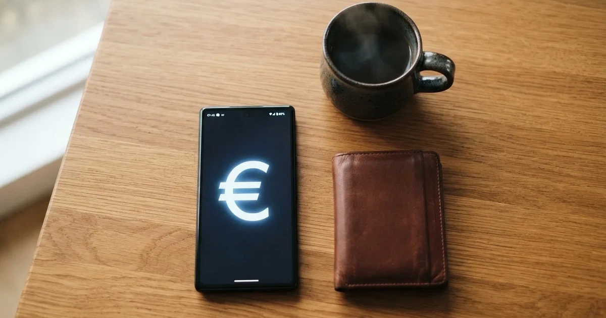Telemóvel numa mesa de madeira ao lado de uma carteira e de uma chávena de café — casinos com google pay em portugal