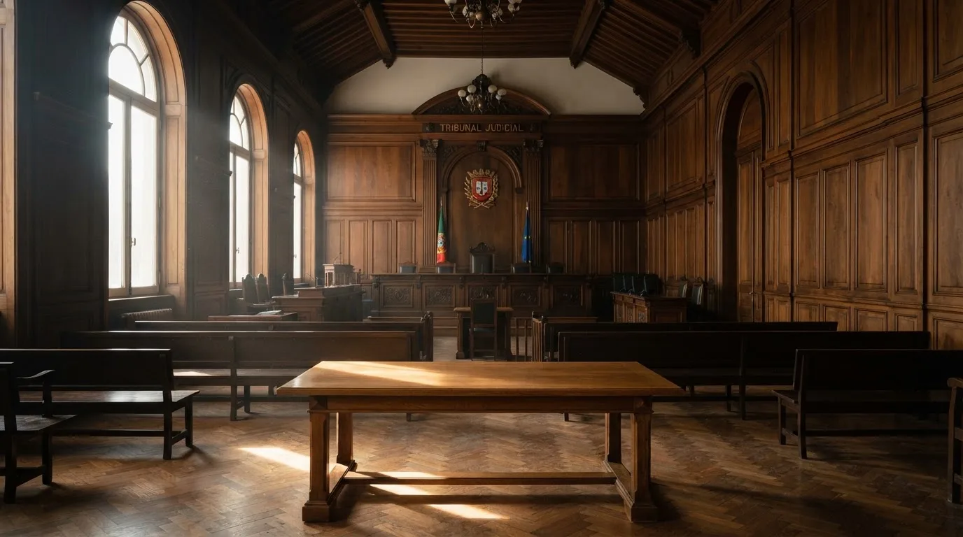 Sala de tribunal vazia com painéis de madeira, à luz da manhã — cassino com depósito em portugal
