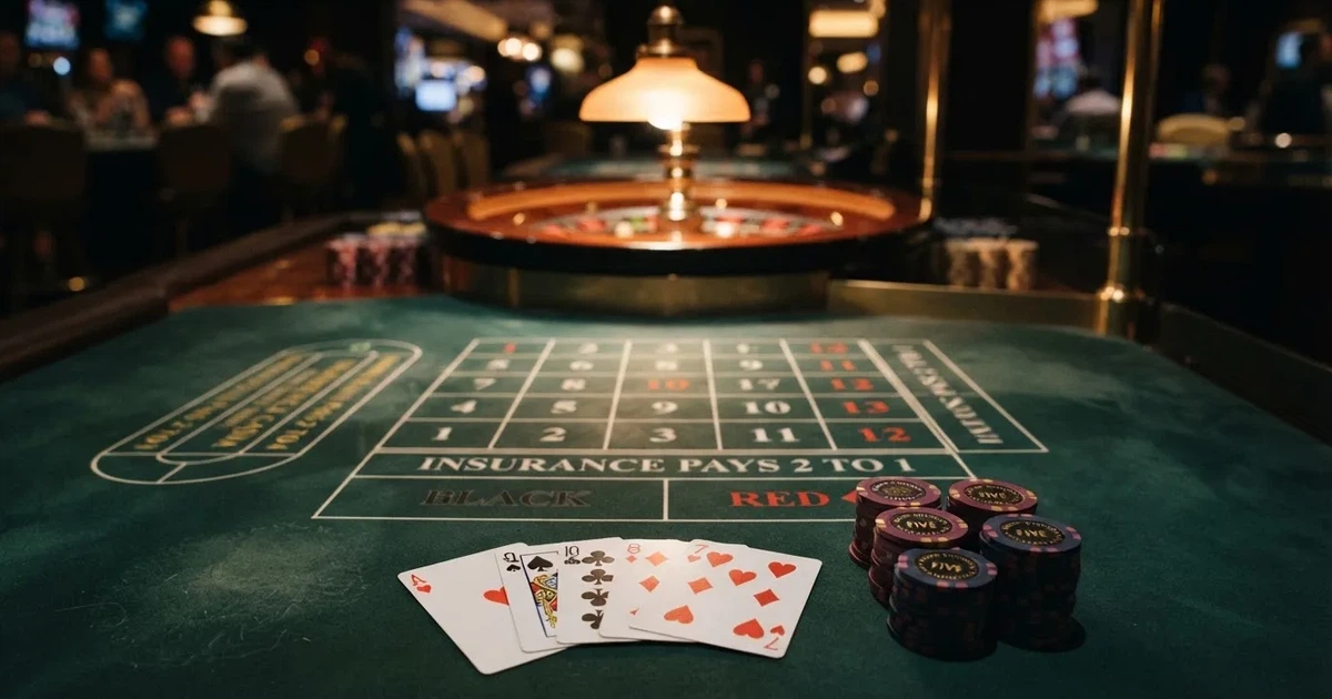 Mesa de jogo iluminada com cartas, vista de cima — cassino com roleta em portugal