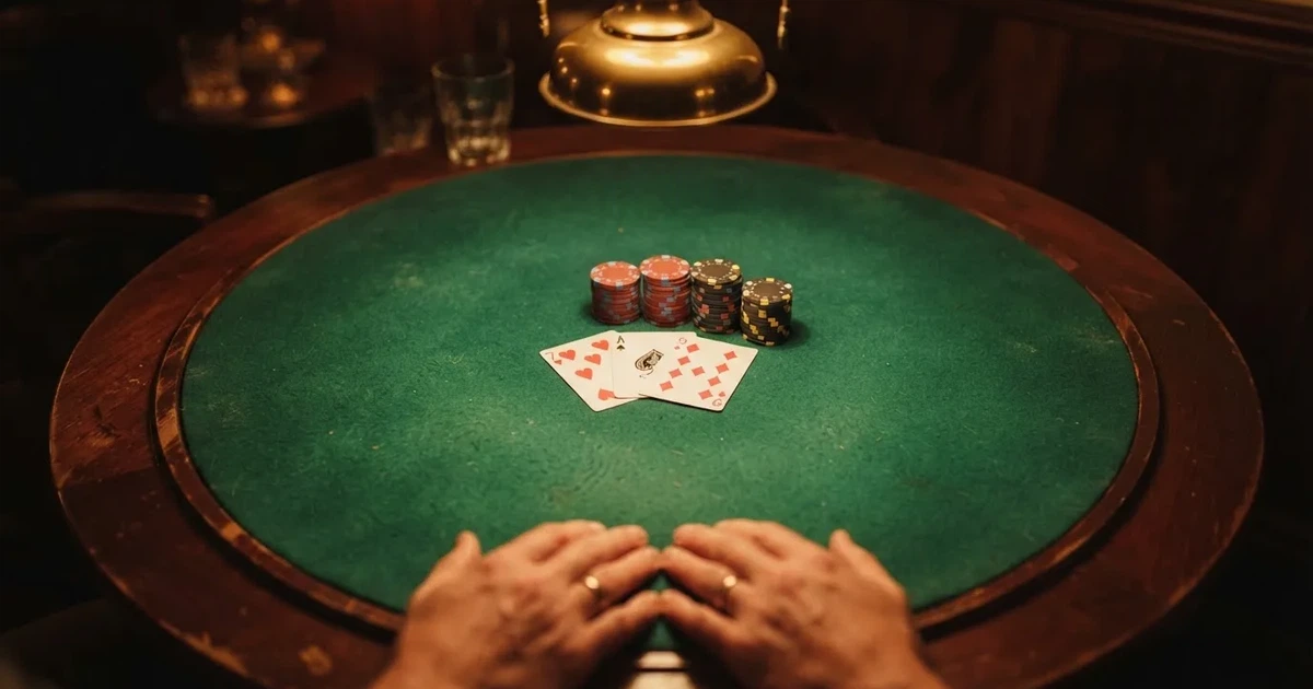 Mesa de jogo iluminada com cartas, vista de cima — cassinos ao vivo em portugal