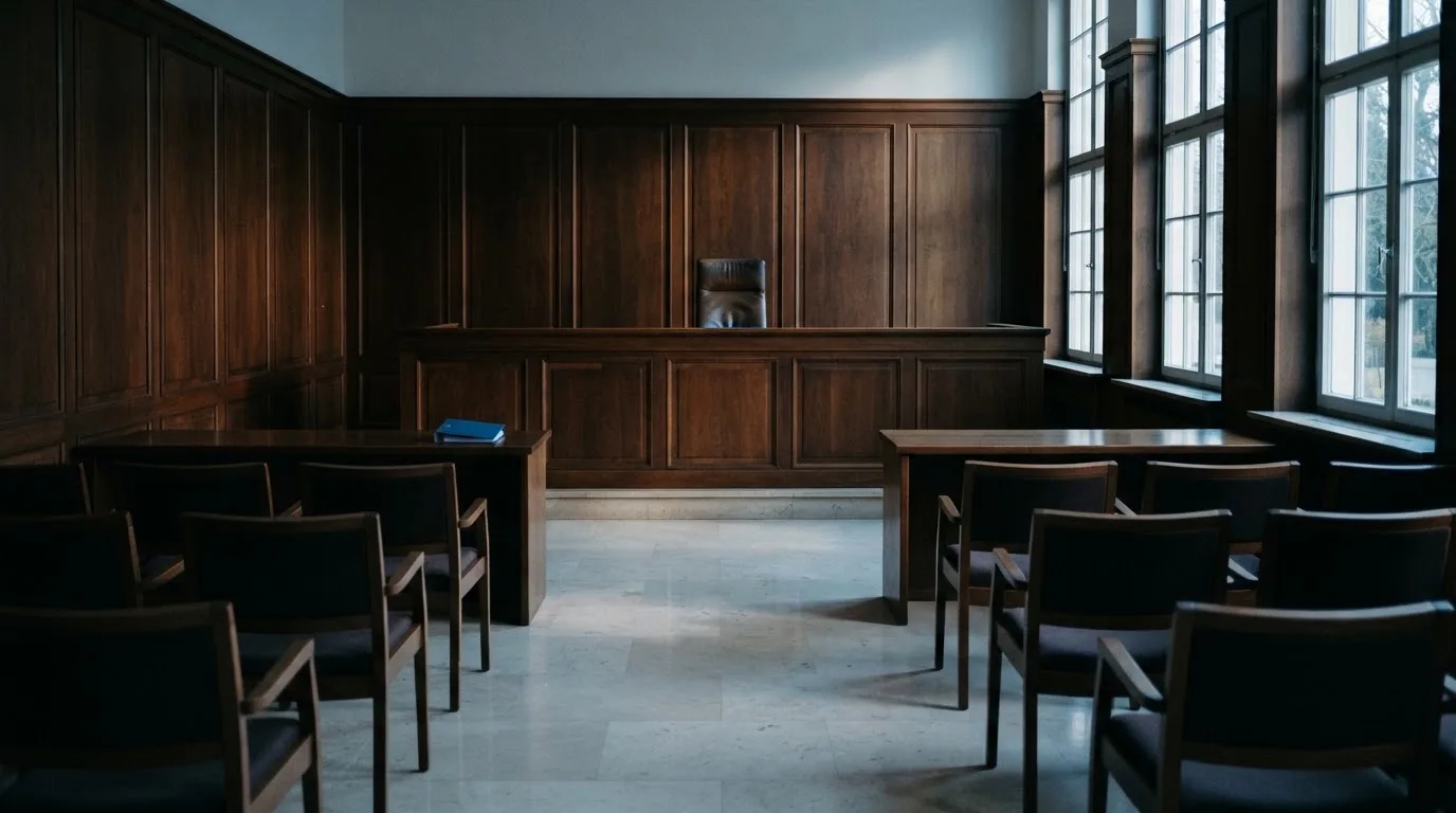 Sala de tribunal vazia com painéis de madeira, à luz da manhã — roleta online por dinheiro em portugal