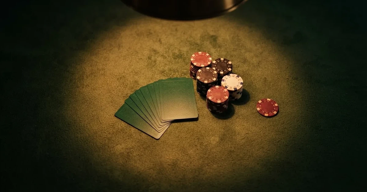 Mesa de jogo iluminada com cartas, vista de cima — slots demo em portugal