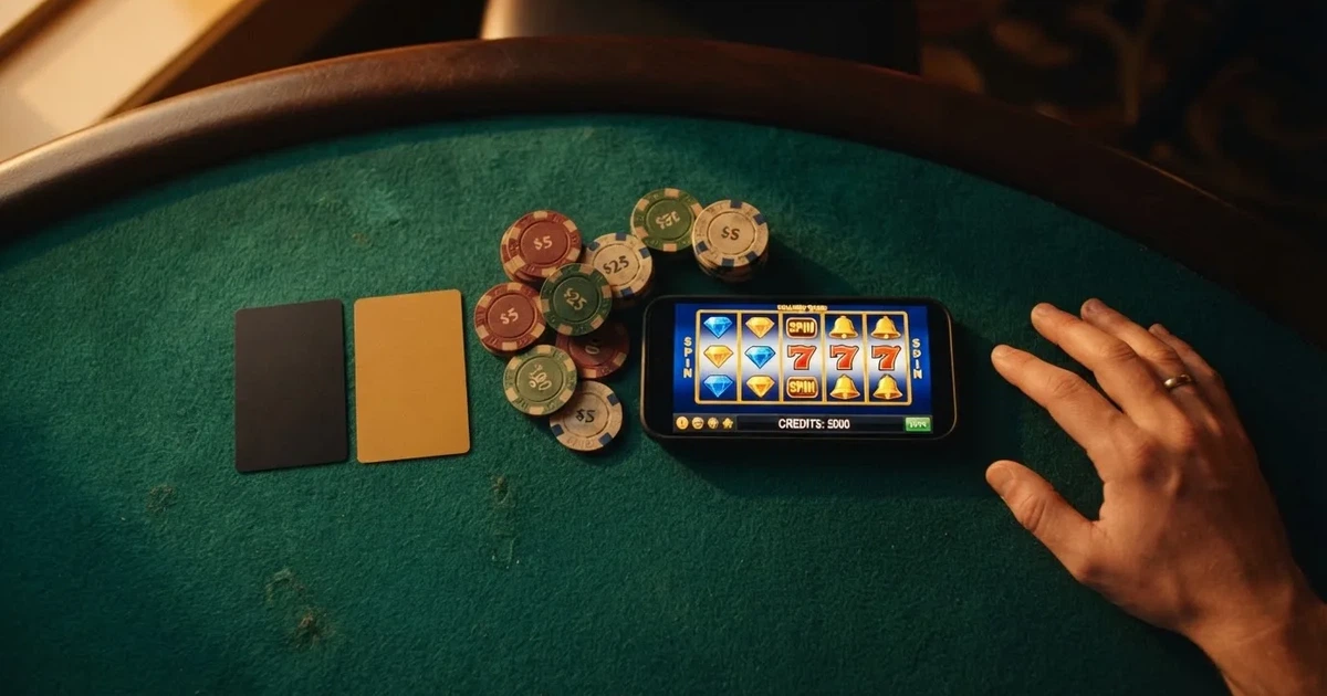 Mesa de jogo iluminada com cartas, vista de cima — slots grátis em portugal