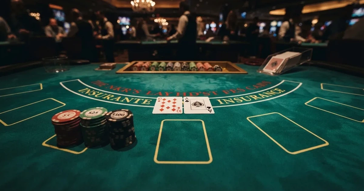 Mesa de jogo iluminada com cartas, vista de cima — tabelas de blackjack em portugal